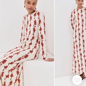 LA DoubleJ Red and White Floral Long Sleeve Dress